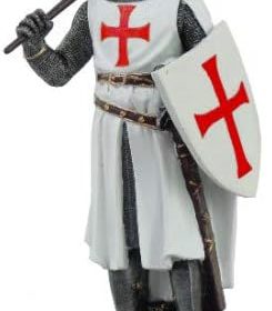 Crusader Knight in Full Shield and Sword Armor Collectible Figurine 11.5 Inch Tall