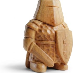 Hand-Carved Wooden Knight Figurine, 3.5" Medieval Statue Desk Gift