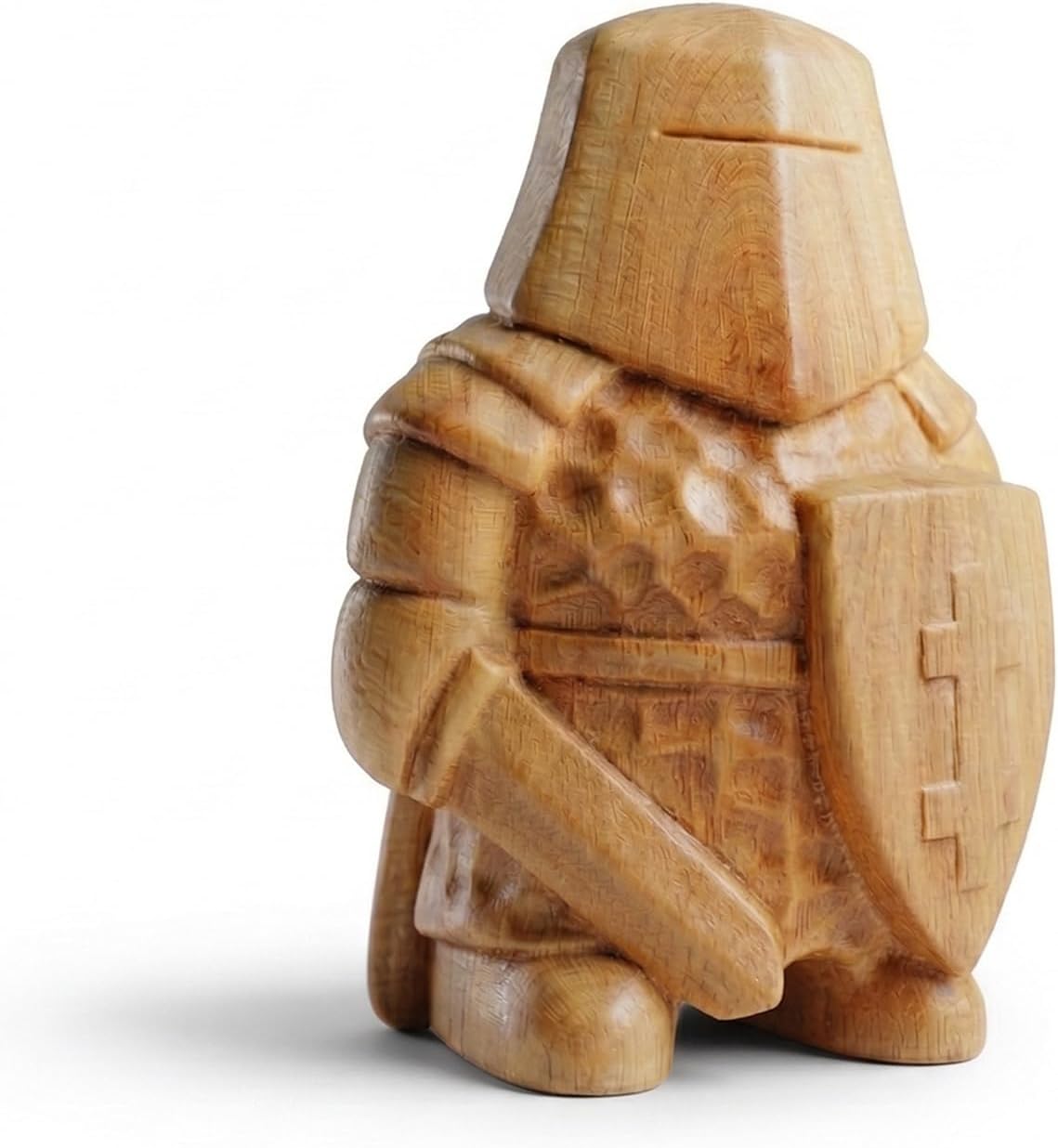 Hand-Carved Wooden Knight Figurine, 3.5" Medieval Statue Desk Gift