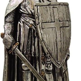 Crusader Knight Statue Silver Finishing Cold Cast Resin Statue 7"