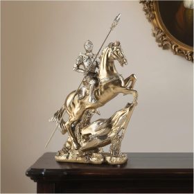 Knight Statue Templar Medieval Knight Figure with Spear on Charging Horse, Vintage Armor Viking Warrior Decor, 11.4"