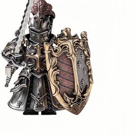 Knights Templar Statue, Handmade Metal Medieval Knight Sculpture for Desk Top, Home Office Decor, Crusader Ornament Collection Gift (Holy Sword Style)