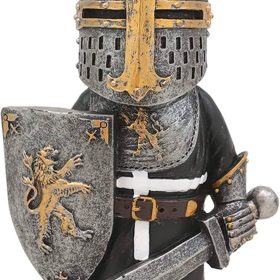 Knight Garden Gnome Guard Figurines, Resin Medieval Knight Armor Gothic Statue Funny Military Ornaments Outdoor