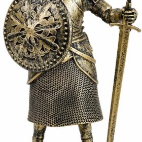 Medieval Knight in Armor Statue Warrior Figurine with Ornate Weapon Vintage Collectible Resin Sculpture for Home Decor Office Shelf Living Room Bedroom Table Desk Bookshelf Gift for History Buffs