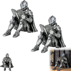 Medieval Knight Book Nook, Mini Castle Scene Bookend Decor, Fantasy Knight Reading Miniature Scene Bookshelf Insert Ornament, Armored Knights Statue for Library Study Office Home Decor，2pc