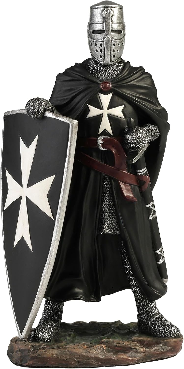 3/8 Inch Maltese Knights Hosipitaller Templar Sword and Shield Hand Painted Polystone Home Decor Statue Collectibles