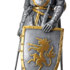 Silver Colored French Knight Design Standing Statue in Full Armor