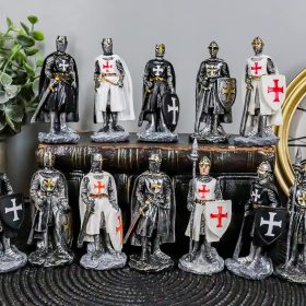 Gift Set of 12 Medieval Knights of The Cross Crusaders with Swords Halberds and Shields Figurines Suit of Armor Miniature European Knight Décor Sculptures