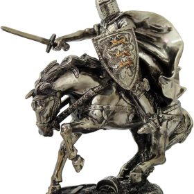 8.5 Inch Armored Knight with Sword on Charging Horse Statue Figurine