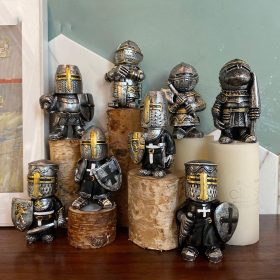 8PCS Knight Garden Gnomes Decorations Statue Medieval Guard Resin Figurines