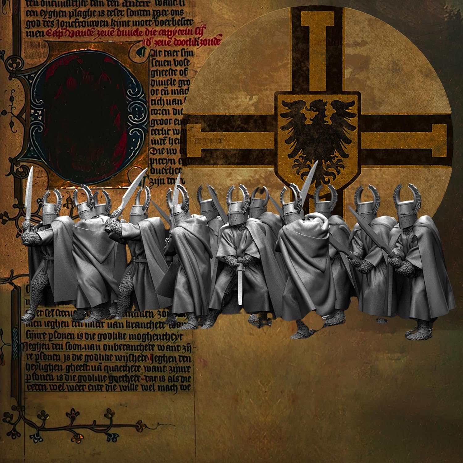 13th Century Teutonic Knights. 28 mm Miniatures Ideal for Games Like SAGA and Other Wargames. Produced (Teutonic Knights with Winged Greathelm and Faussart)